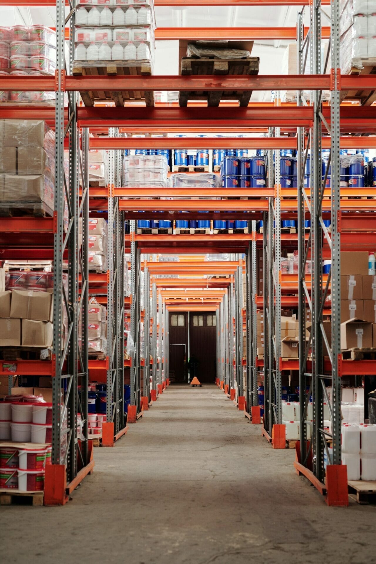 Fulfillment warehouse showing aisles of goods