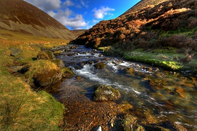 Rugged landscape with choppy flowing river